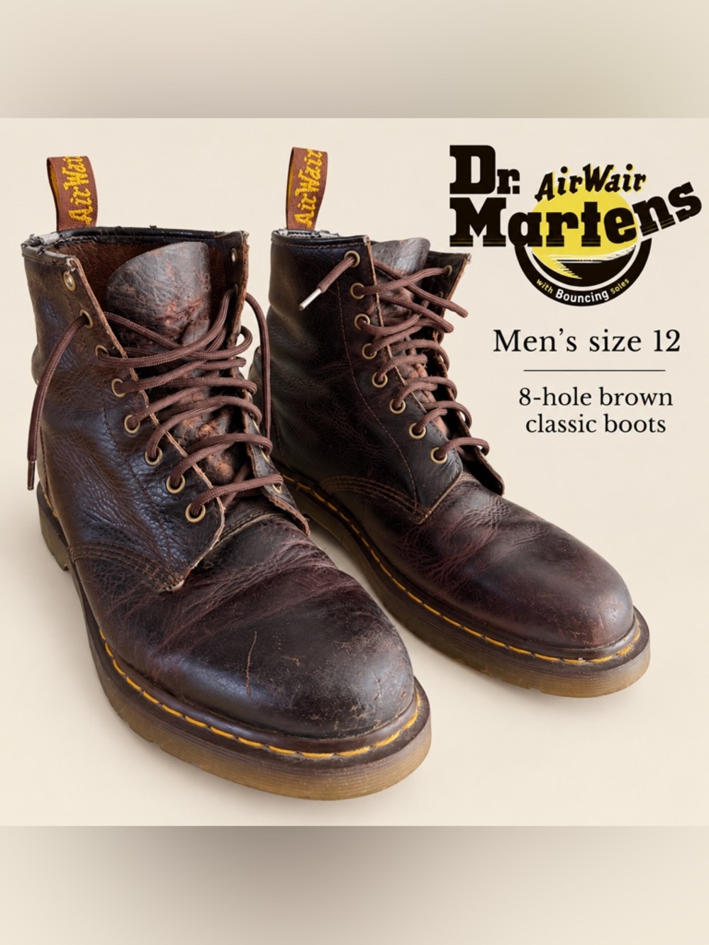 Dr. Martens 1460 Brown Leather 8-Eye Boots – Men’s Size 12